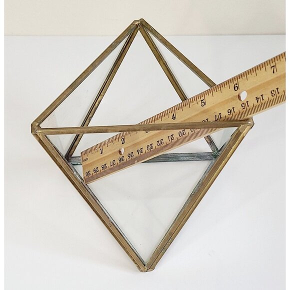 Geometric Brass & Glass Terrarium Succulent Holder Centerpiece Gold Tone Vintage - Picture 6 of 9